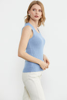 Petek Motifli Triko Süveter - Mavi (3) Sementa