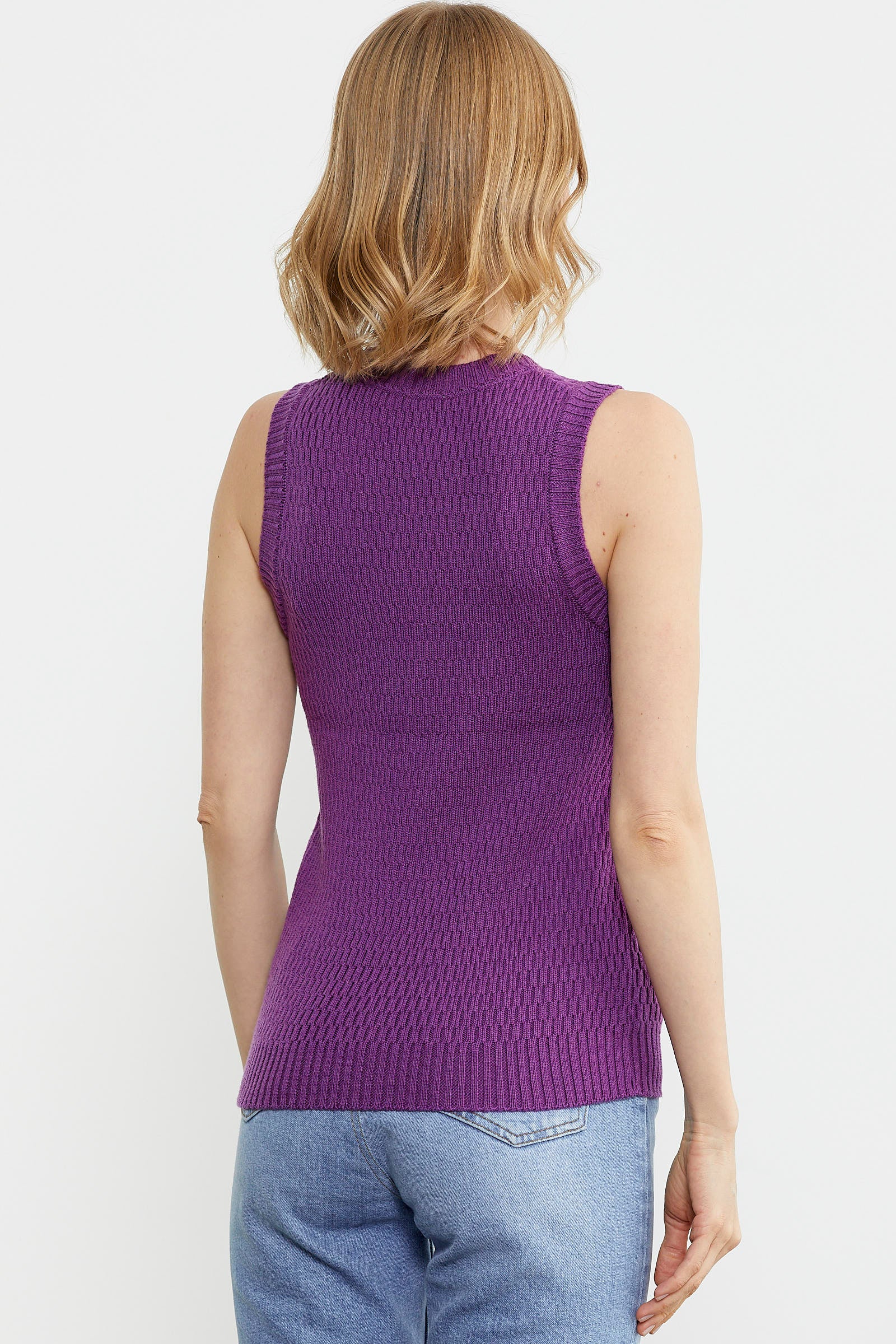 Petek Motifli Triko Süveter - Mor (4) Sementa