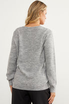 Petek Örgü V Yaka Triko Kazak - Açık Gri (5) Sementa