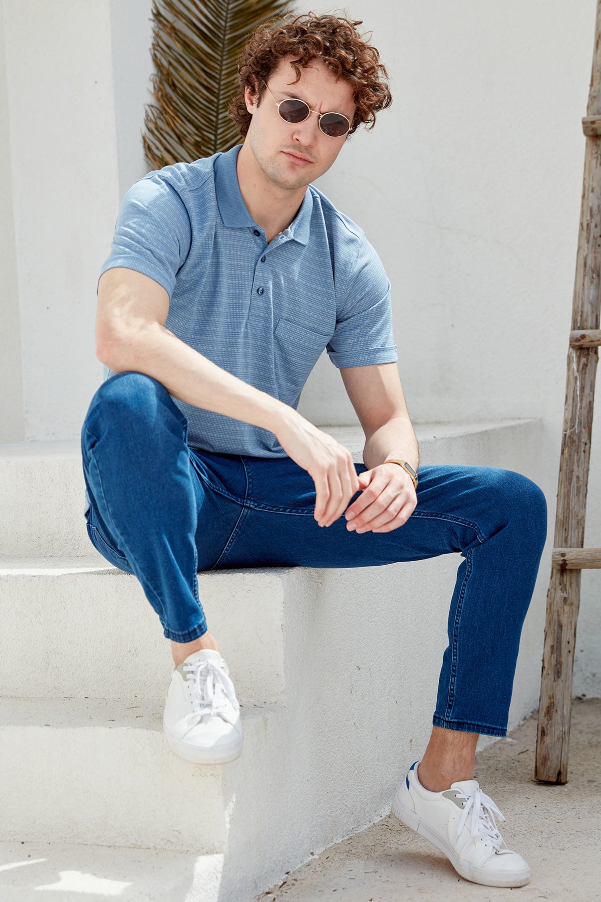 Polo Yaka Cepli Regular Fit Tişört - Mavi (1) Sementa