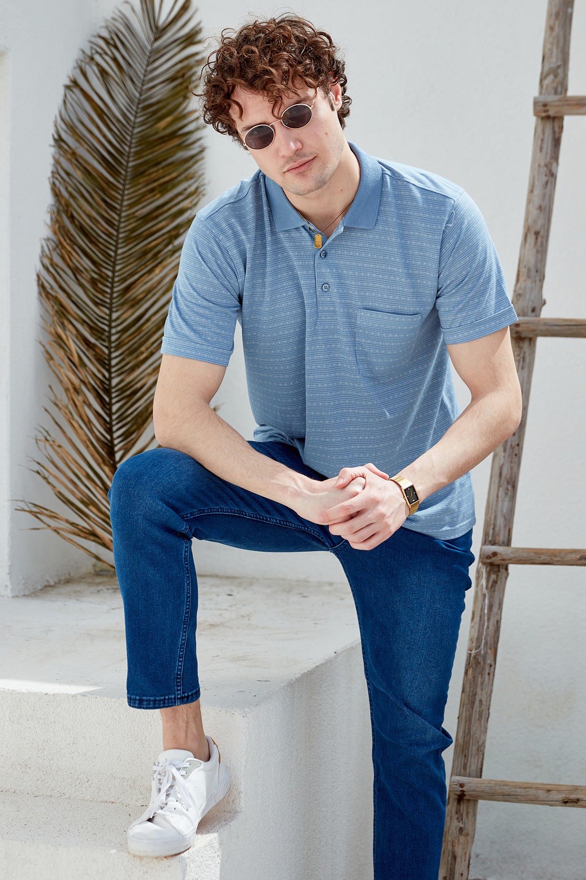 Polo Yaka Cepli Regular Fit Tişört - Mavi (4) Sementa