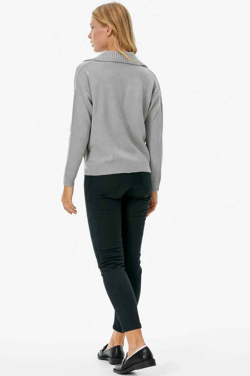 Polo Yaka Cepli Triko Kazak - Açık Gri (4) Sementa