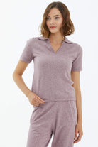 Polo Yaka Kısa Kol Triko Kazak - Gül (3) Sementa