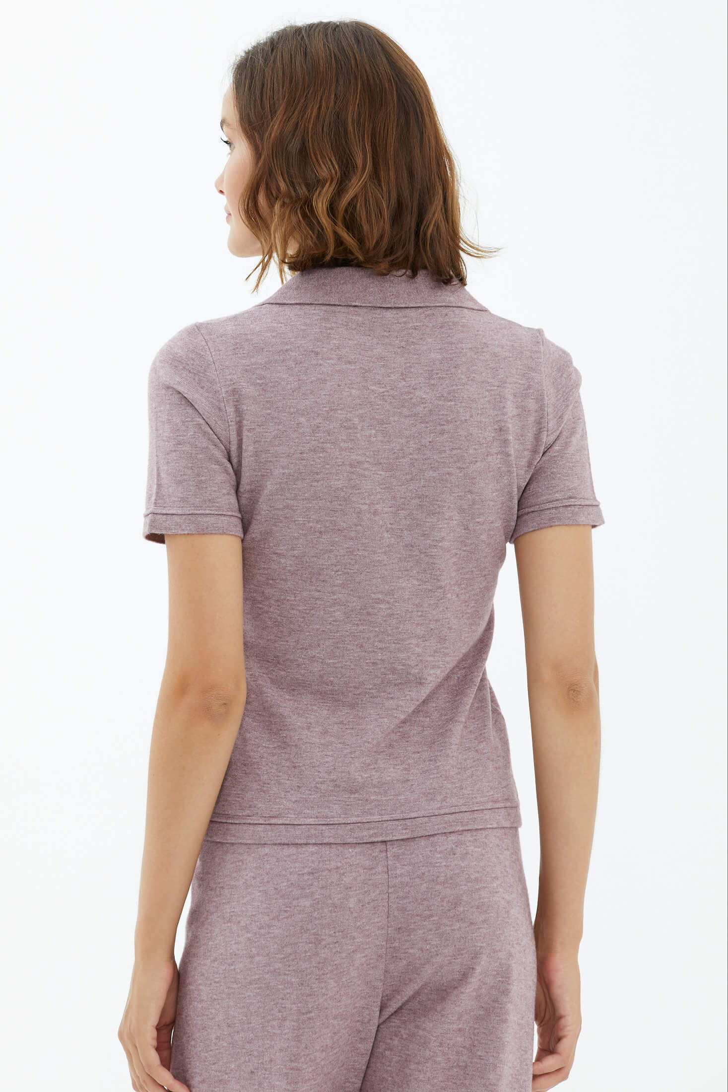 Polo Yaka Kısa Kol Triko Kazak - Gül (4) Sementa