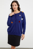 Ponpon Detaylı Basic Triko Hırka - Saks (1) Sementa