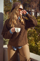 Prenses Kol Örgü Detaylı Triko Kazak - Kahve - Sementa