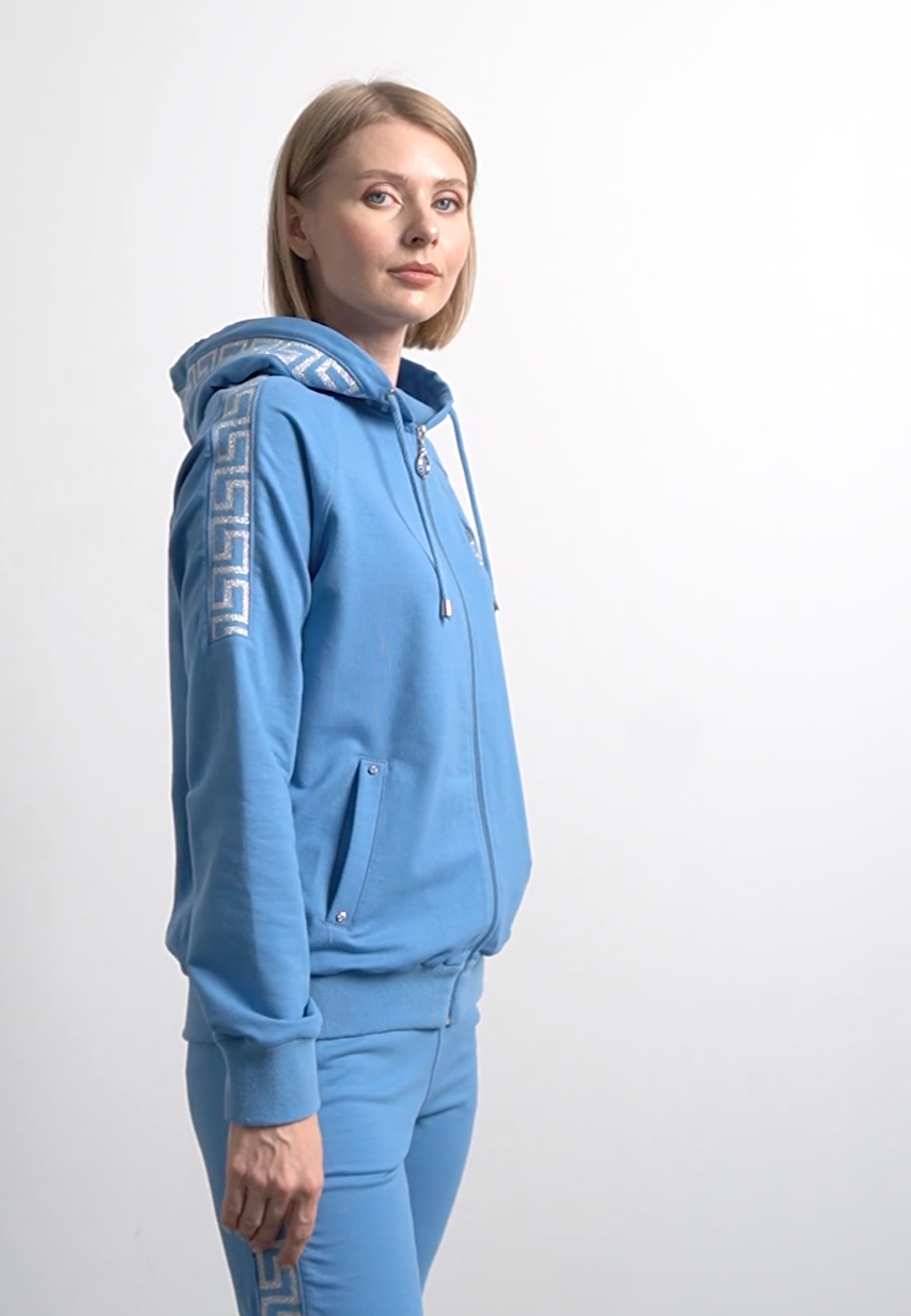 Glitter Knit Detailed Hoodie Tracksuit Set Blue – SEMENTA