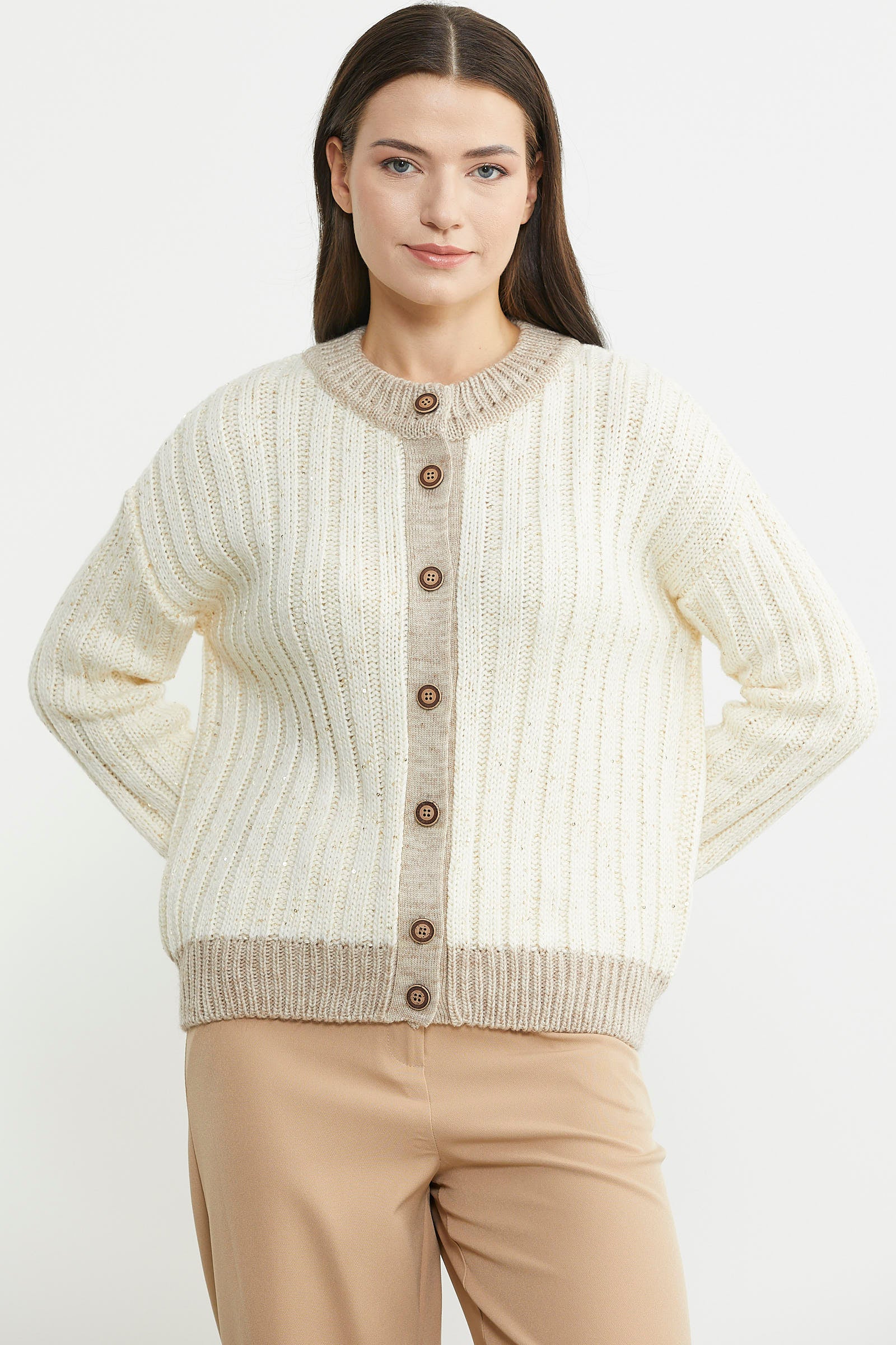Sequin Detailed Wool Knitted Cardigan - Bone – Sementa.com Sequin Detailed Wool Knitted Cardigan - Bone – Sementa.com