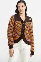 Pul Payet Detaylı Triko Hırka - Oranj - Kahve (1) Sementa