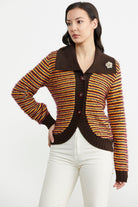 Pul Payet Detaylı Triko Hırka - Oranj - Kahve (3) Sementa