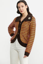 Pul Payet Detaylı Triko Hırka - Oranj - Kahve (4) Sementa