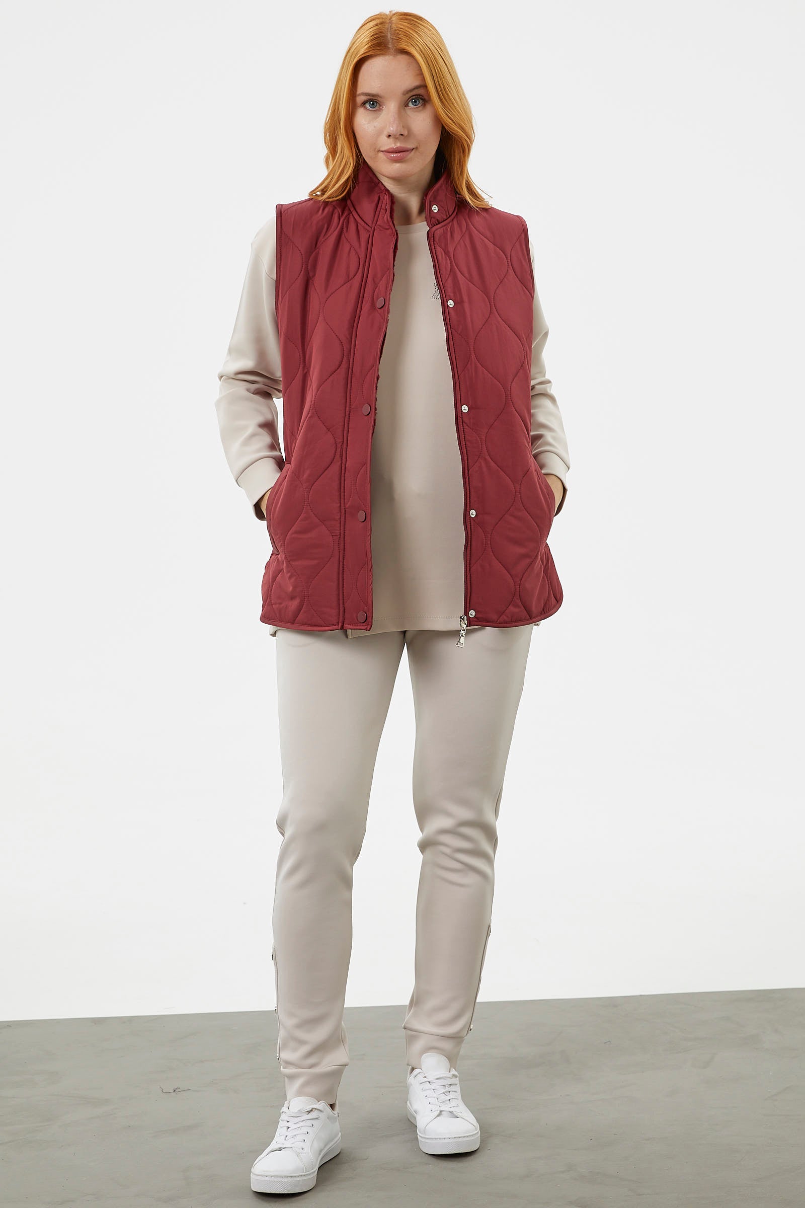 Regular Fit Kapitone Çıt Çıtlı Yelek - Bordo (2) Sementa