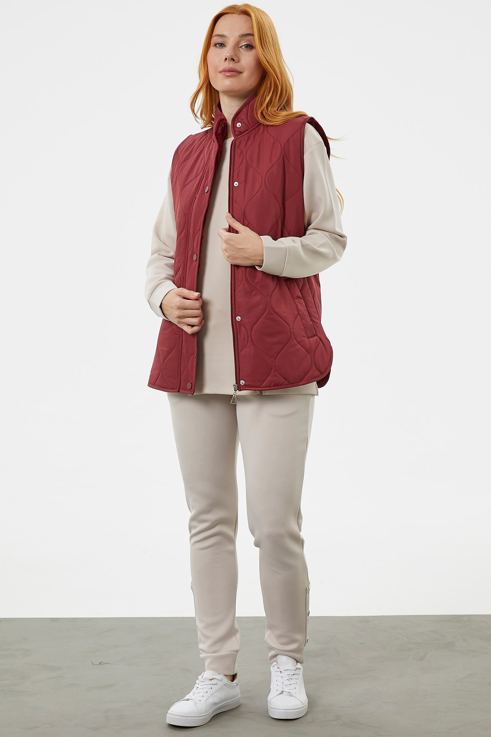 Regular Fit Kapitone Çıt Çıtlı Yelek - Bordo (3) Sementa