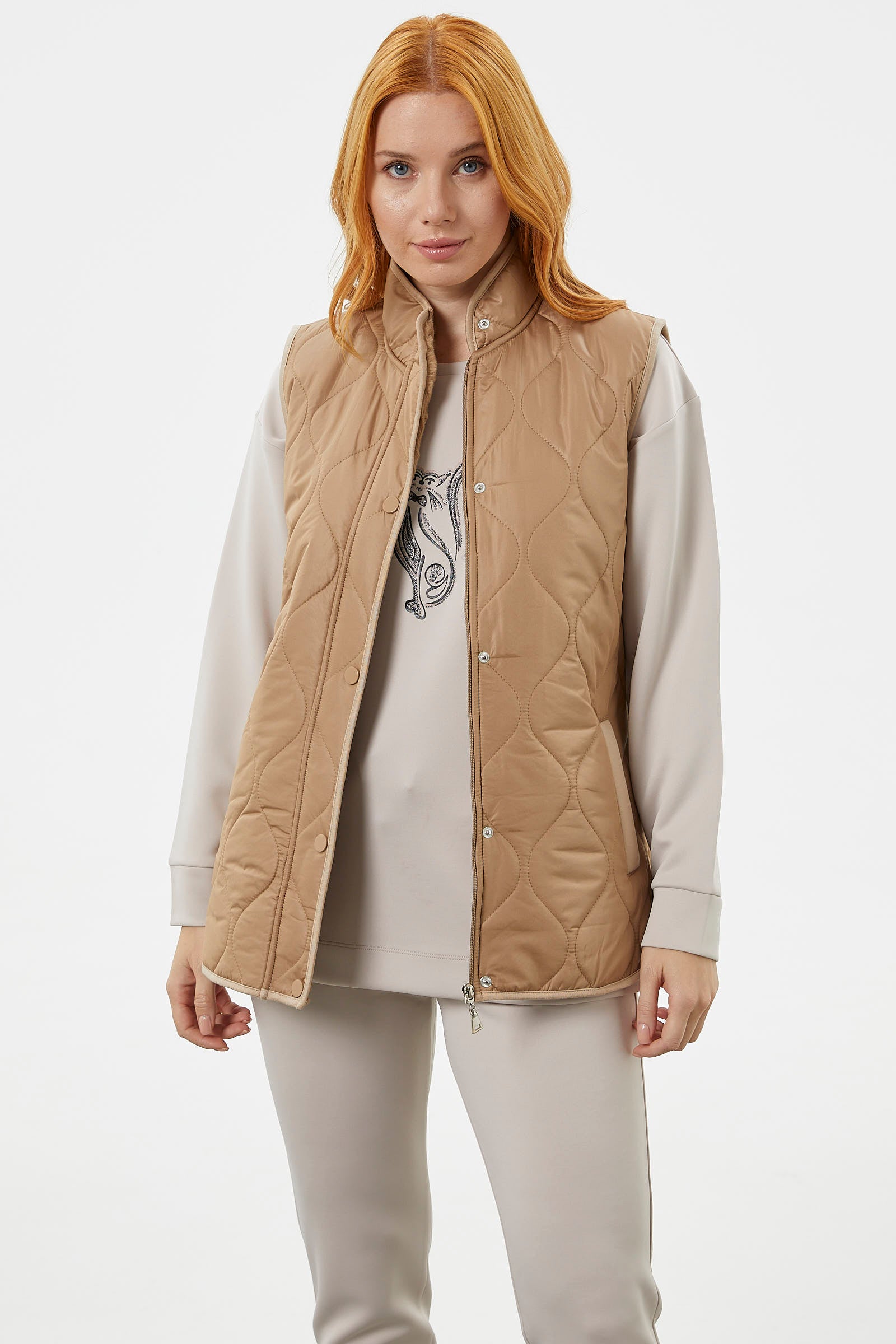 Regular Fit Kapitone Çıt Çıtlı Yelek - Kamel (1) Sementa