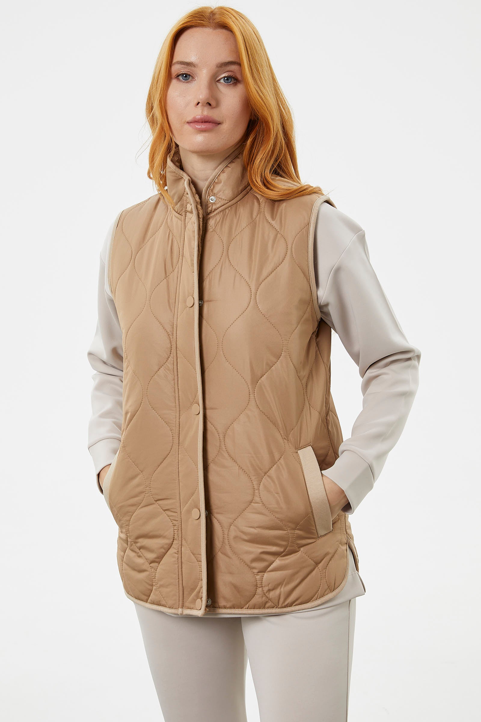 Regular Fit Kapitone Çıt Çıtlı Yelek - Kamel (5) Sementa