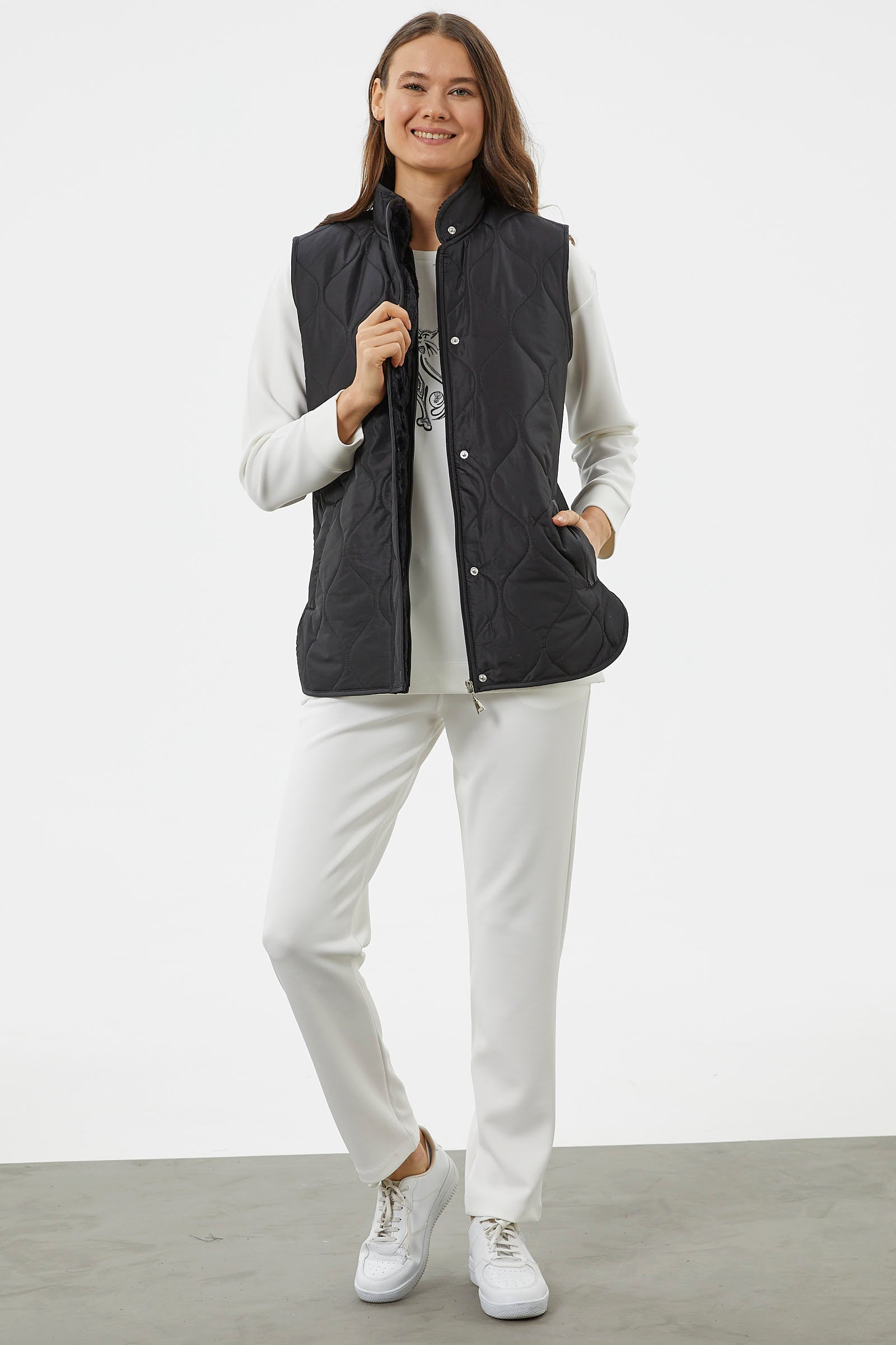 Regular Fit Kapitone Çıt Çıtlı Yelek - Siyah (3) Sementa