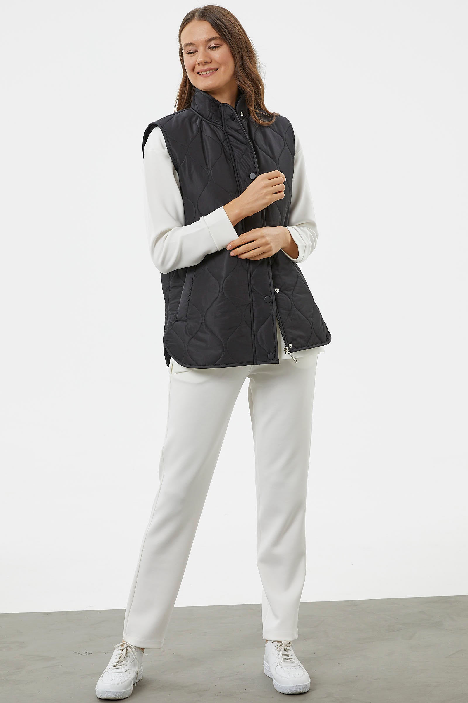 Regular Fit Kapitone Çıt Çıtlı Yelek - Siyah (4) Sementa