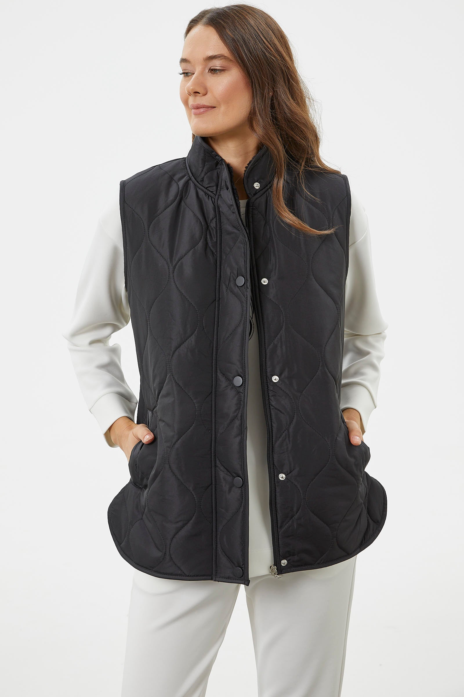 Regular Fit Kapitone Çıt Çıtlı Yelek - Siyah (5) Sementa