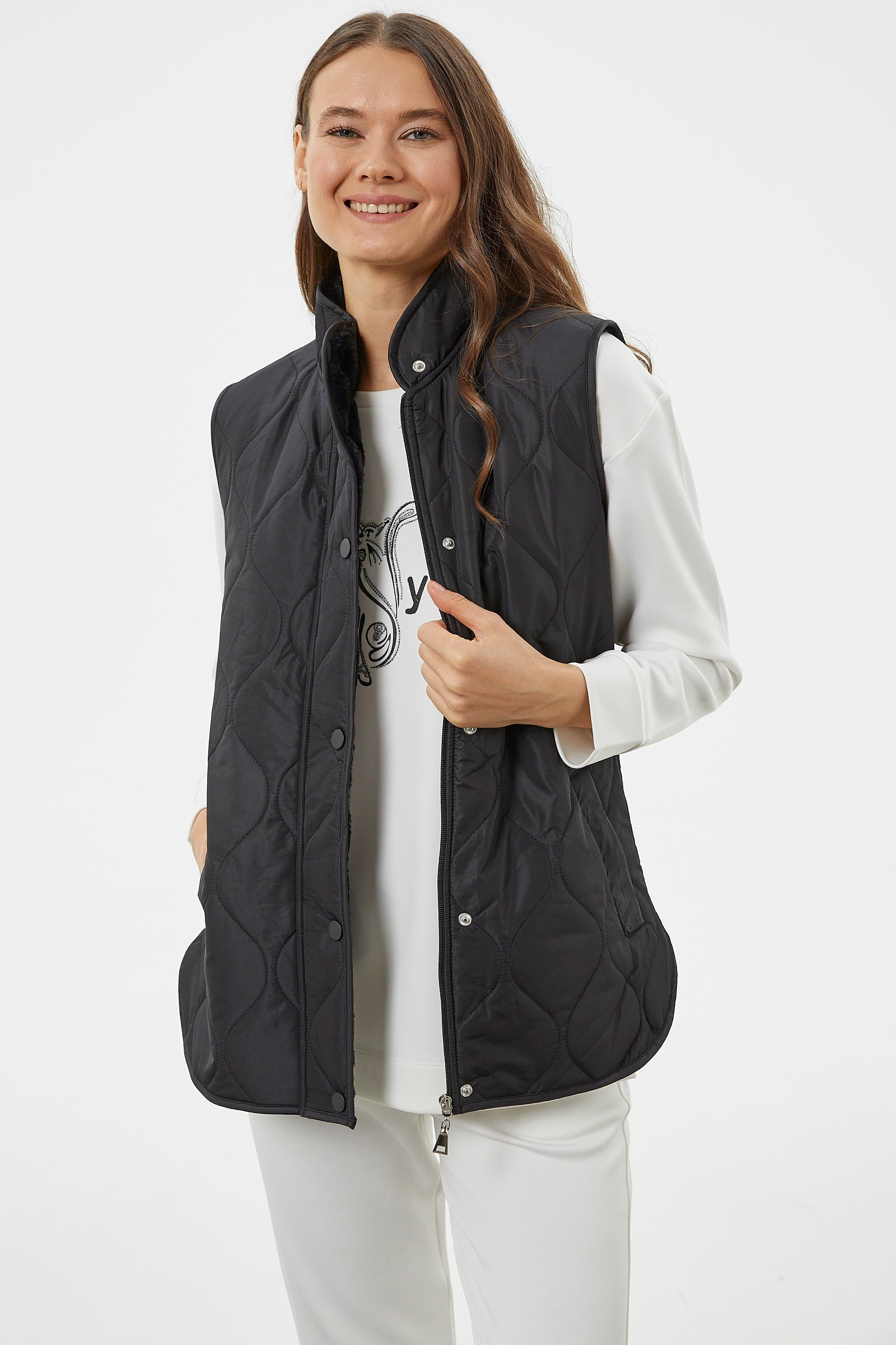 Regular Fit Kapitone Çıt Çıtlı Yelek - Siyah (1) Sementa