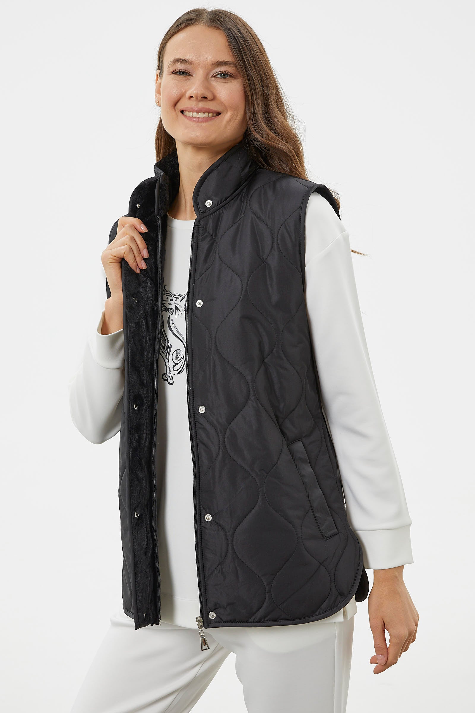 Regular Fit Kapitone Çıt Çıtlı Yelek - Siyah (2) Sementa