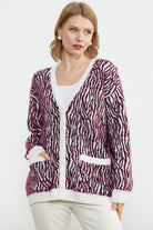 Renk Kombinli Yumoş Triko Hırka - Bordo (1) Sementa