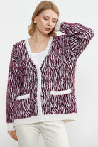 Renk Kombinli Yumoş Triko Hırka - Bordo (4) Sementa