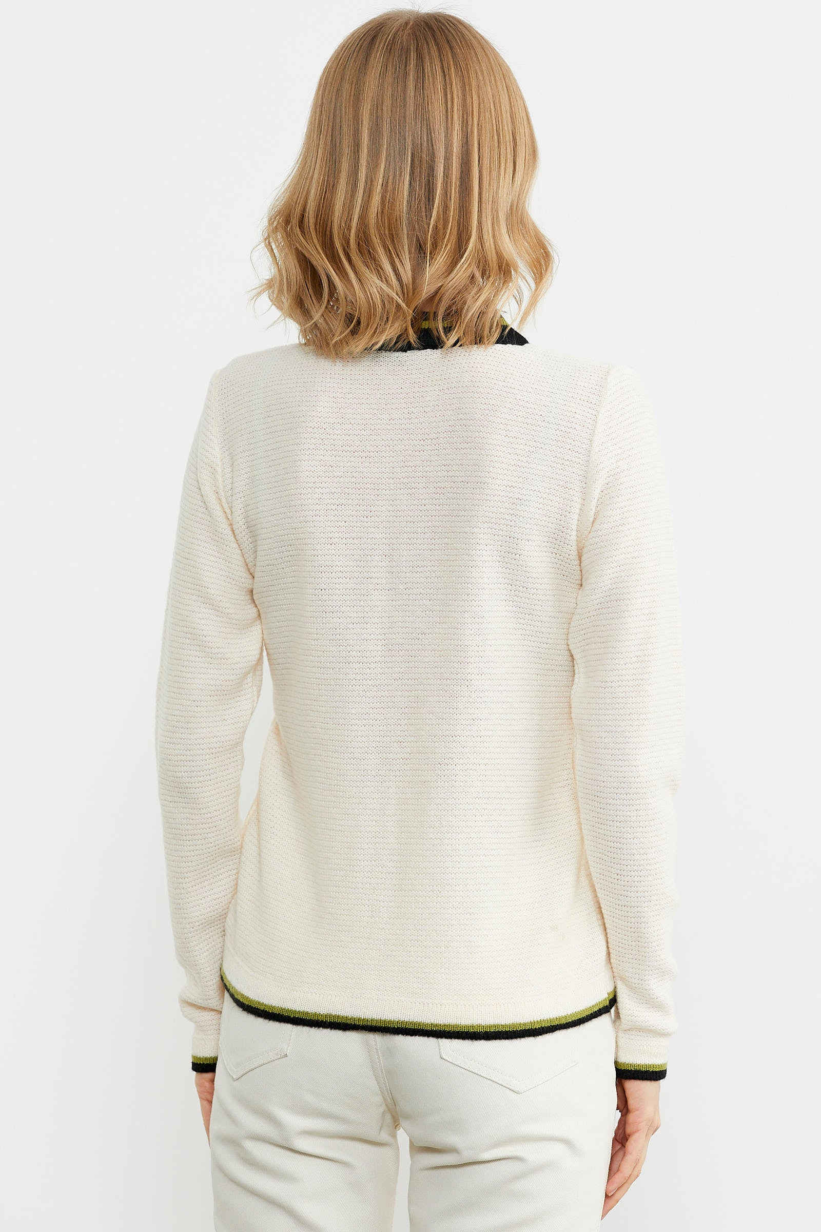 Renkli Cep Detaylı Triko Hırka - Kemik (5) Sementa