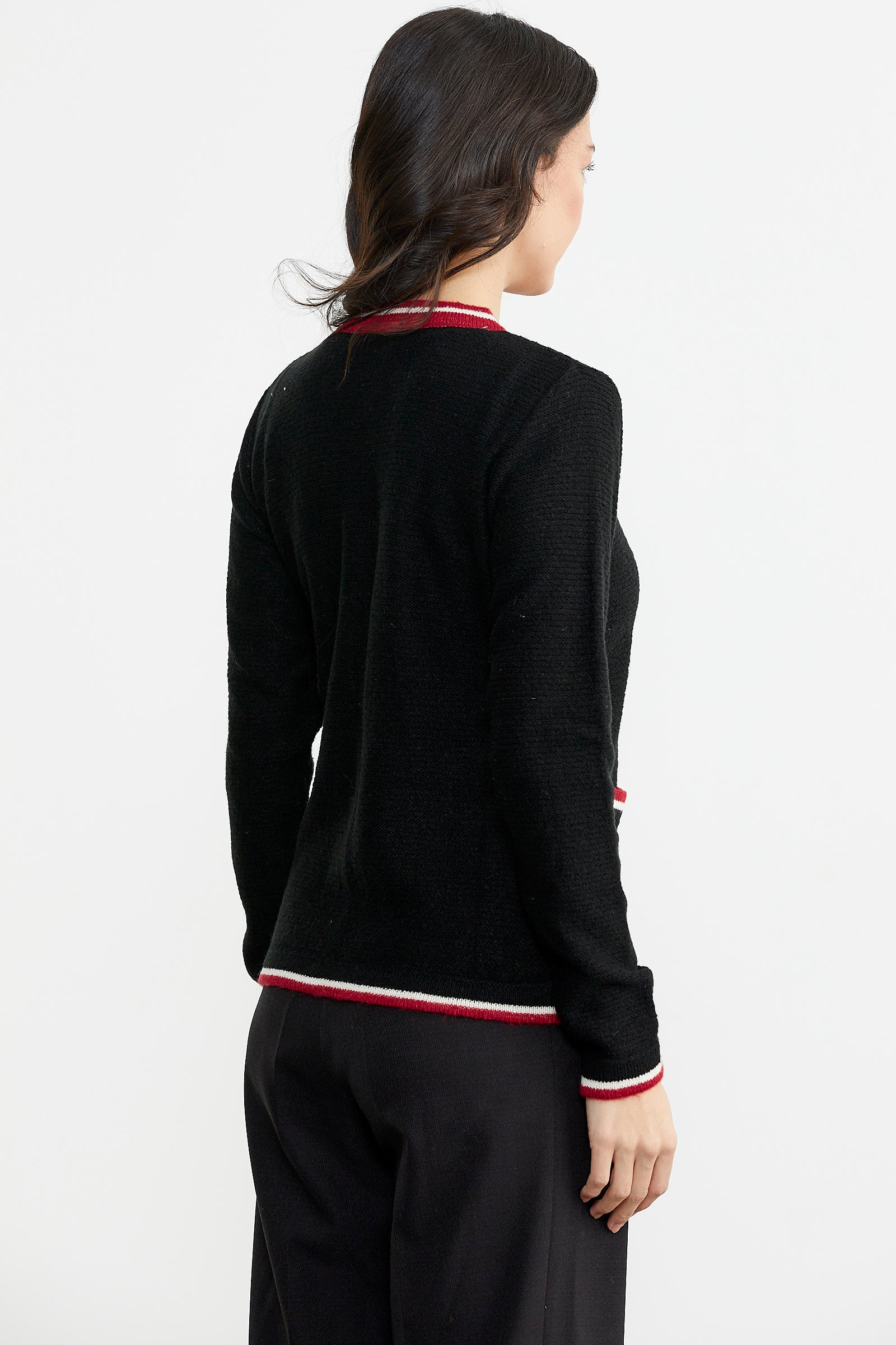 Renkli Cep Detaylı Triko Hırka - Siyah (4) Sementa