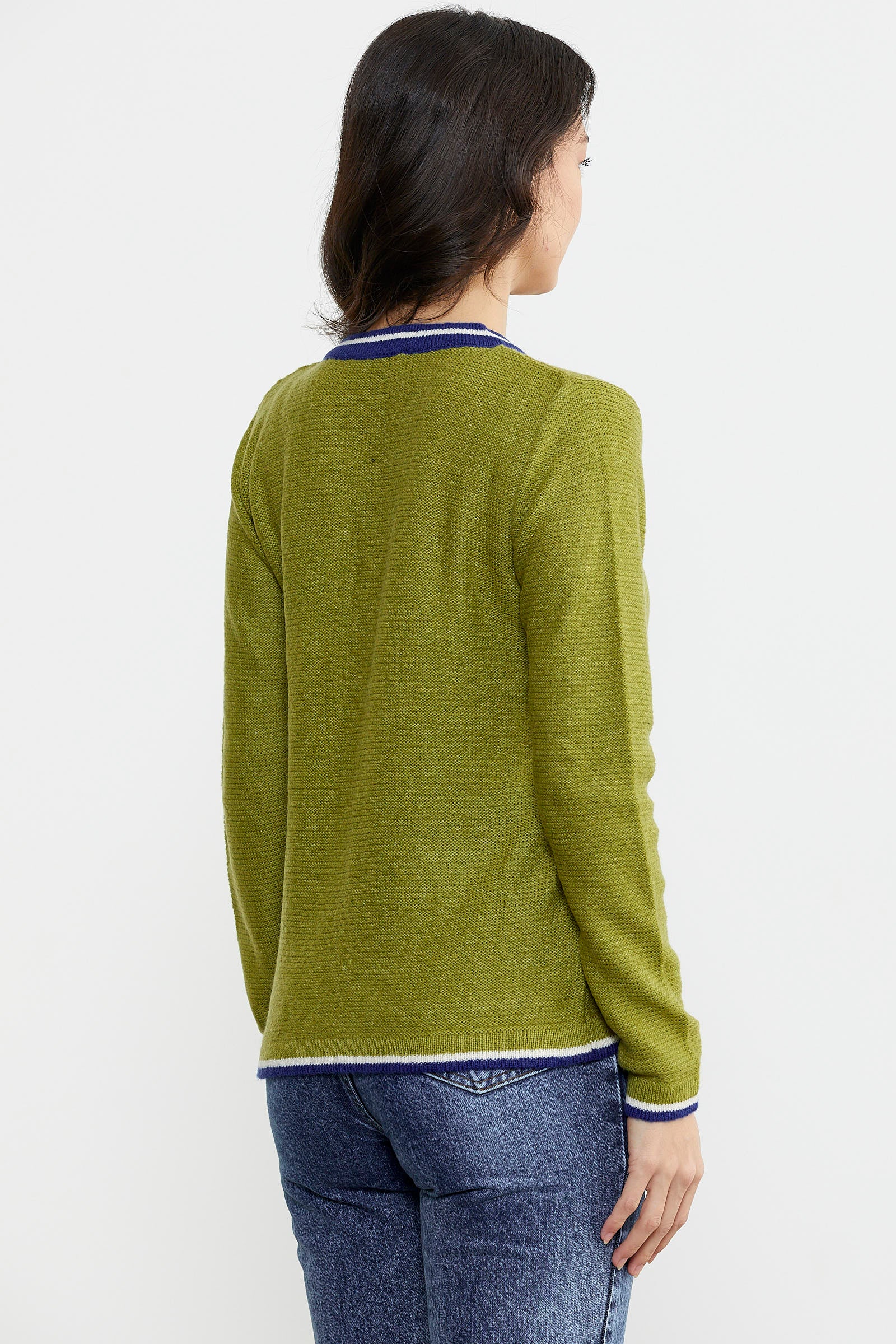 Renkli Cep Detaylı Triko Hırka - Yeşil (4) Sementa