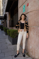 Renkli Desenli Düğmeli Triko Hırka - Bej - Sementa