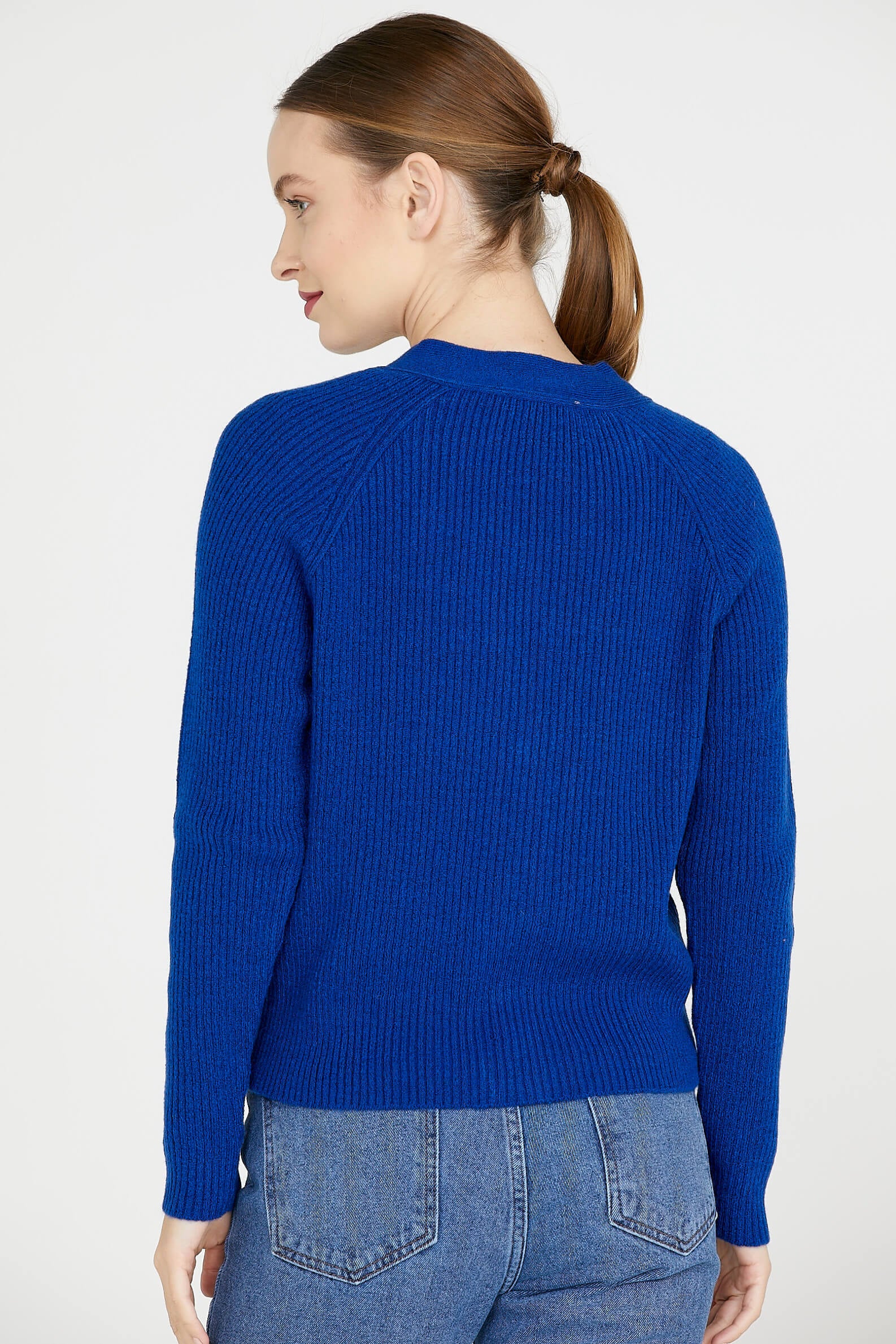 Renkli Düğmeli Triko Hırka - Saks (3) Sementa