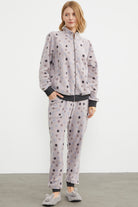 Renkli Puantiyeli Polar Eşofman Takım - Pudra (1) Sementa