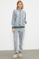 Renkli Puantiyeli Polar Eşofman Takım - Yeşil (4) Sementa