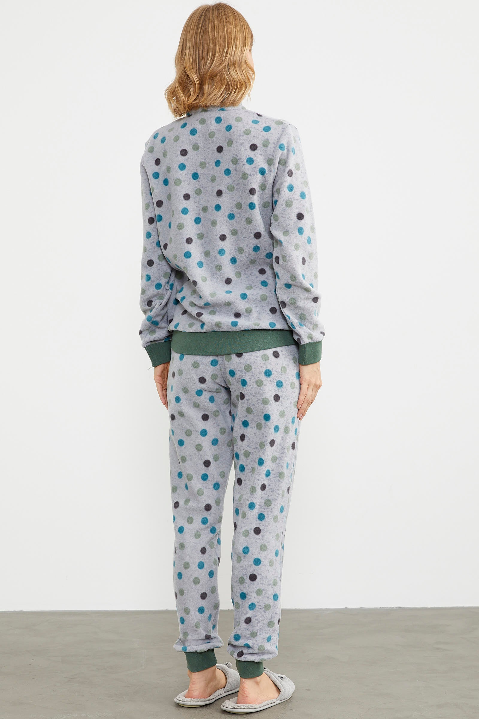 Renkli Puantiyeli Polar Eşofman Takım - Yeşil (6) Sementa