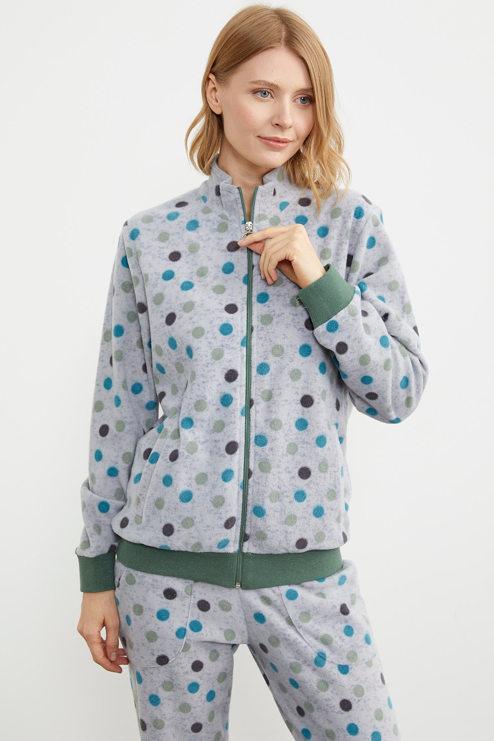 Renkli Puantiyeli Polar Eşofman Takım - Yeşil (5) Sementa