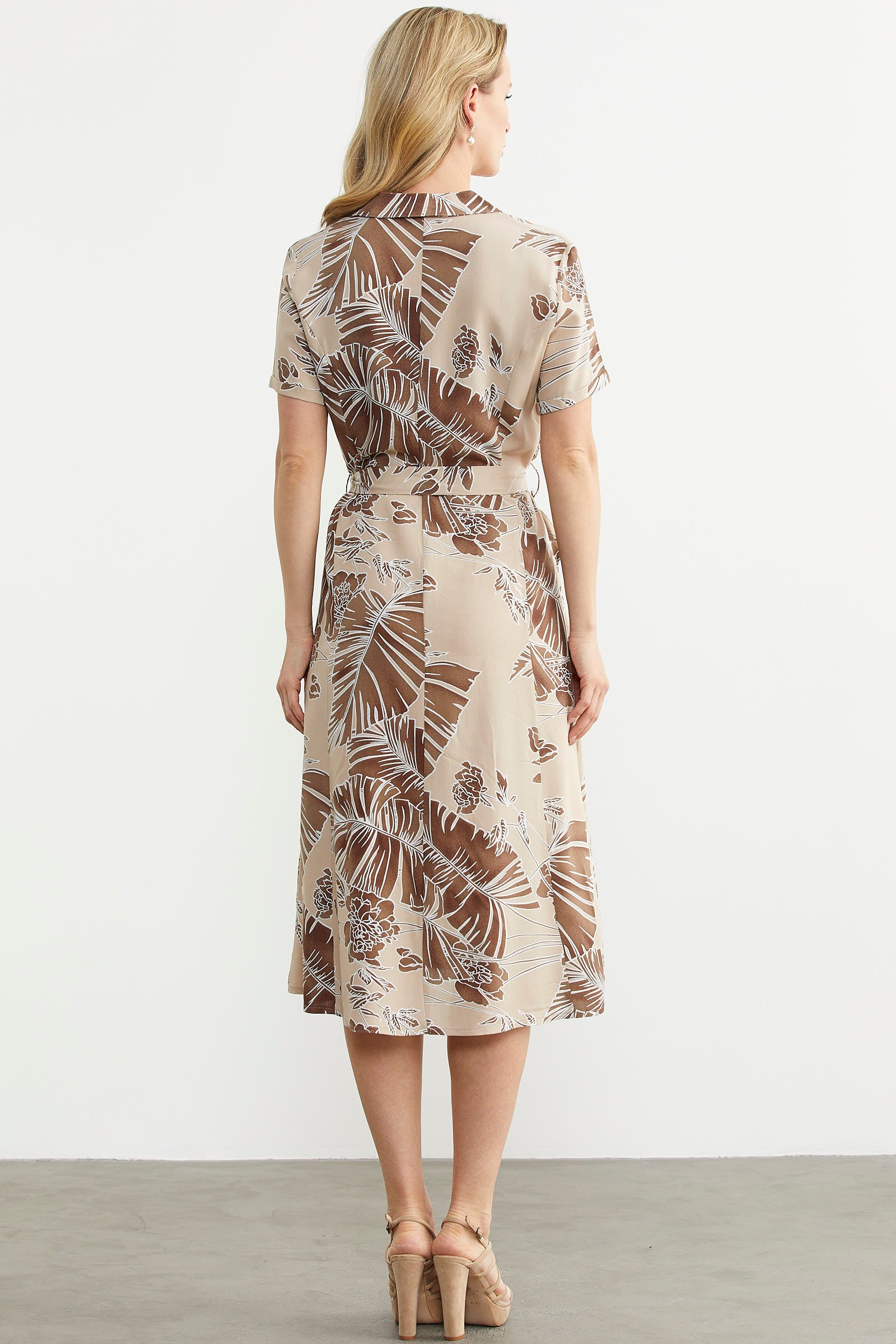 Renkli Yaprak Desenli Elbise - Vizon (6) Sementa