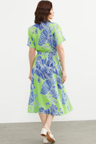 Renkli Yaprak Desenli Elbise - Yeşil (5) Sementa