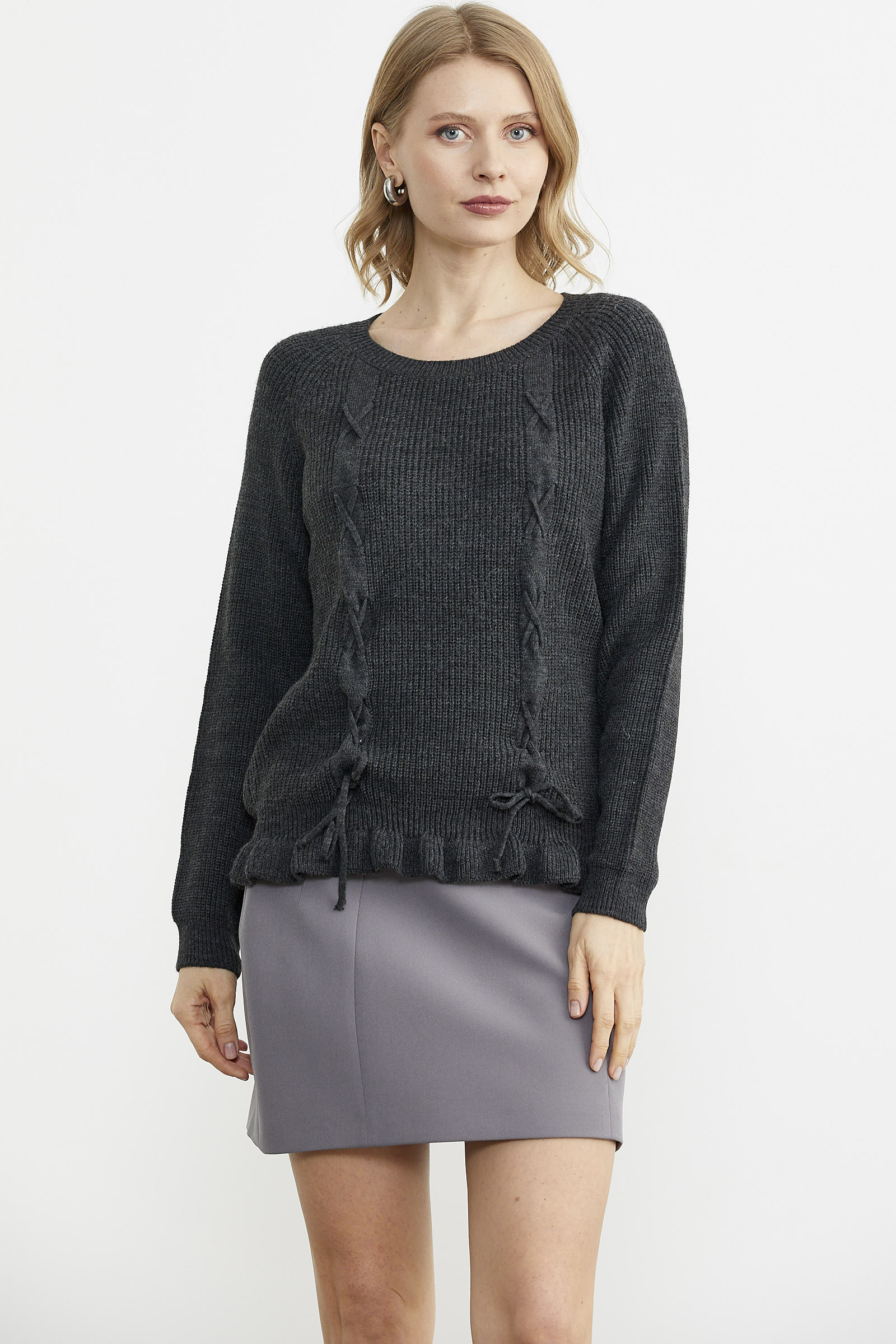 Saç Örgü Detaylı Triko Kazak - Antrasit (1) Sementa