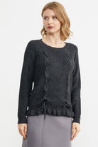 Saç Örgü Detaylı Triko Kazak - Antrasit (2) Sementa