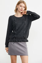 Saç Örgü Detaylı Triko Kazak - Antrasit (4) Sementa