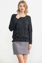 Saç Örgü Detaylı Triko Kazak - Antrasit (5) Sementa