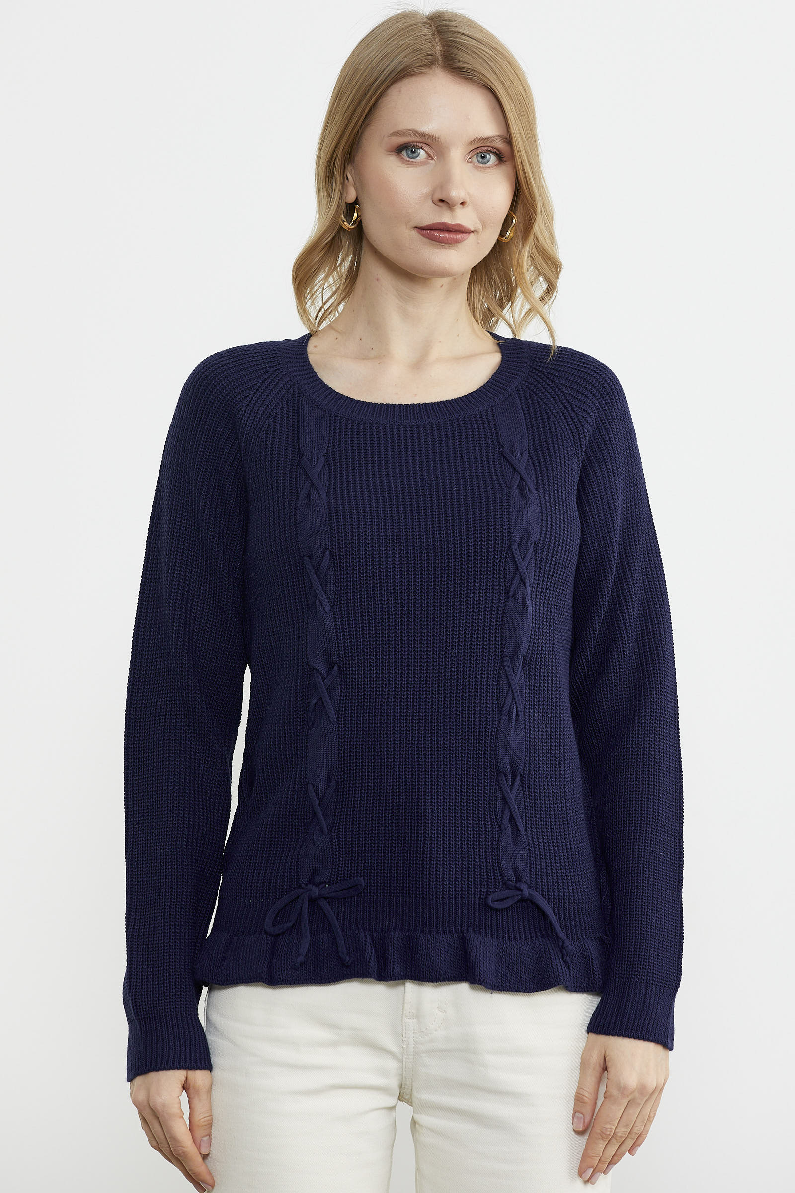 Saç Örgü Detaylı Triko Kazak - Lacivert (1) Sementa