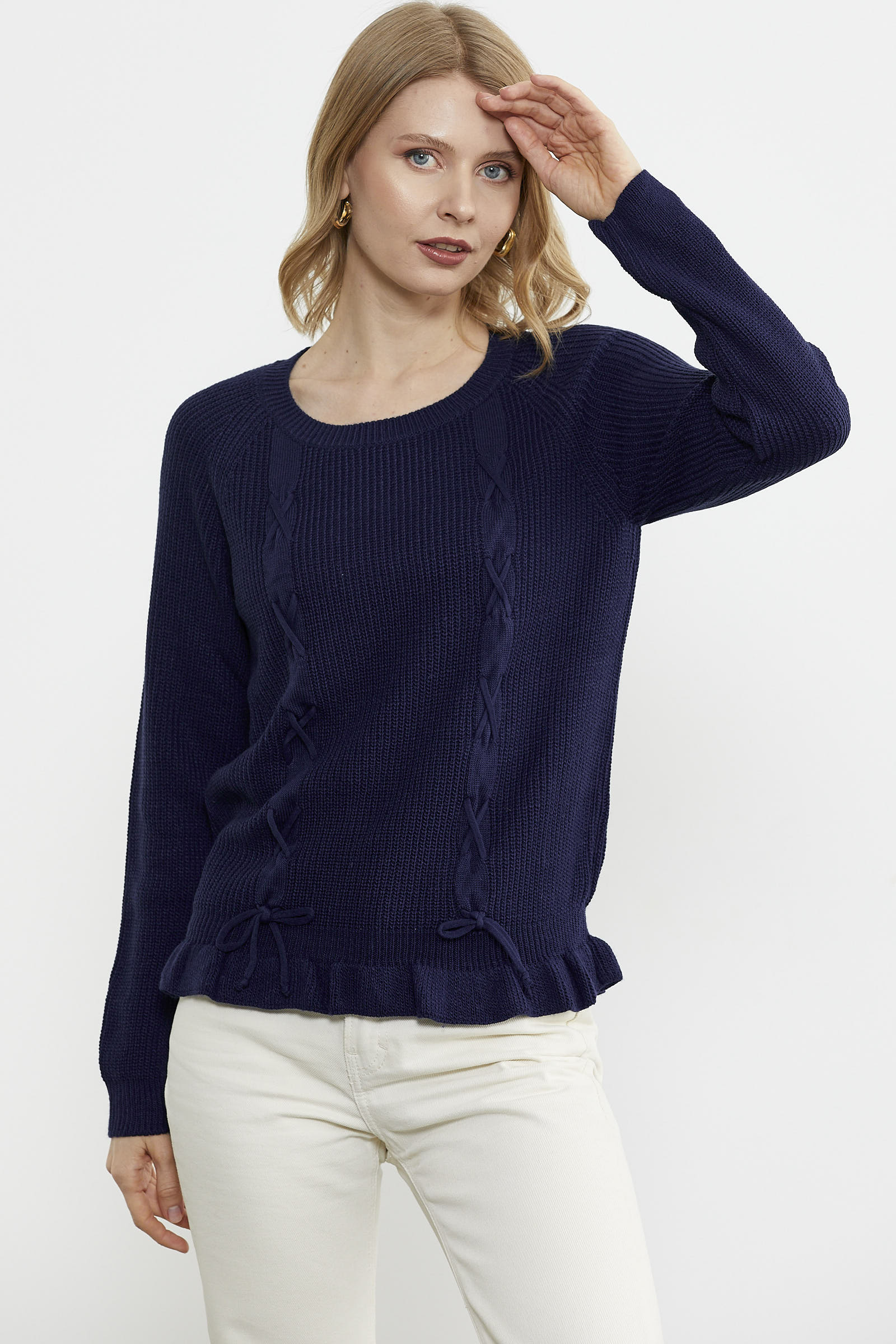 Saç Örgü Detaylı Triko Kazak - Lacivert (3) Sementa