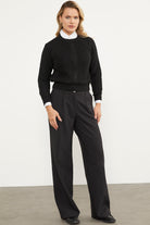 Saç Örgü Detaylı Triko Kazak - Siyah (4) Sementa