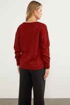 Saç Örgü Detaylı V Yaka Triko Kazak - Kırmızı (8) Sementa