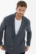 Şal Yaka Düğmeli Triko Hırka - Koyu Gri (3) Sementa