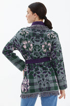 Şal Yaka Püsküllü Çiçek Desenli  Triko Hırka - Gri (4) Sementa