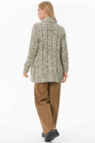 Şal Yaka Saç Örgülü Kırçıllı Triko Hırka - Haki (5) Sementa