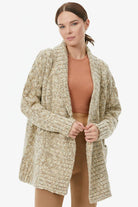 Şal Yaka Saç Örgülü Kırçıllı Triko Hırka - Kemik (2) Sementa