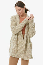 Şal Yaka Saç Örgülü Kırçıllı Triko Hırka - Kemik (4) Sementa